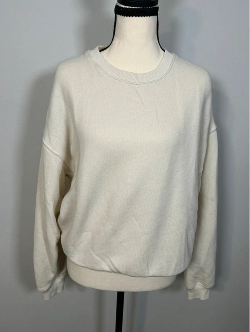 American Eagle Cream Ivory Waffle Knit Sweatshirt Pullover Crewneck Size S
